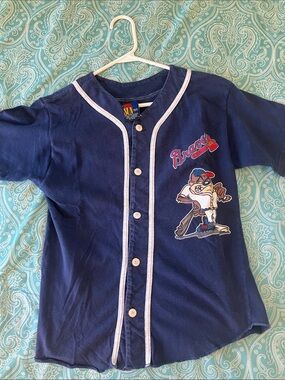 1994 vintage Tasmanian Devil Braves Navy Kids Baseball Jersey